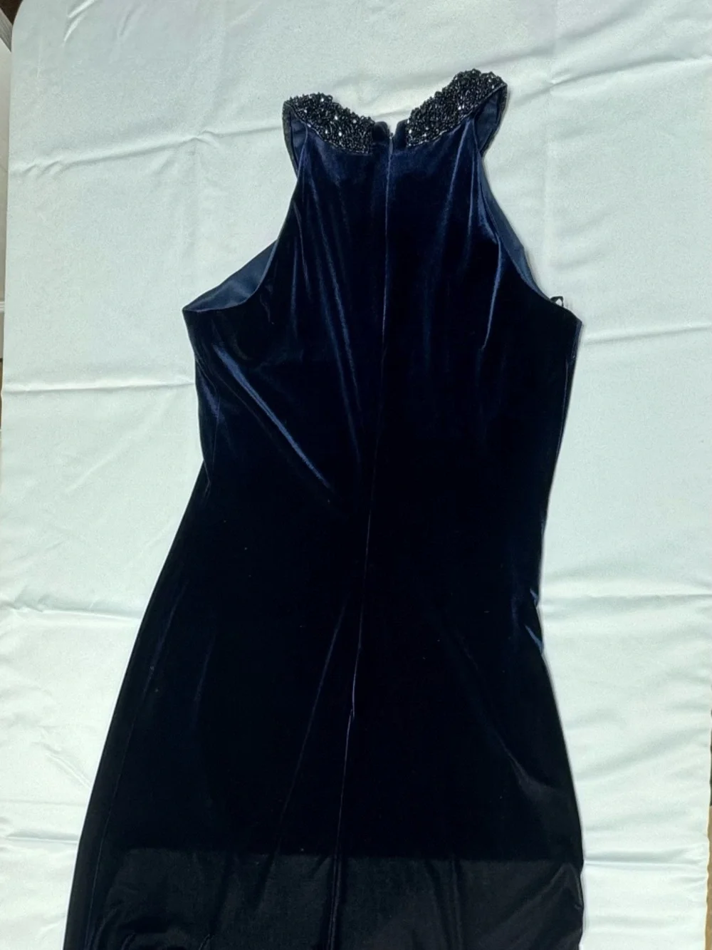 Alex Evenings Vintage Navy Blue Velvet Sleeveless With Beaded Neckline - Size 10 - Picture 12 of 12
